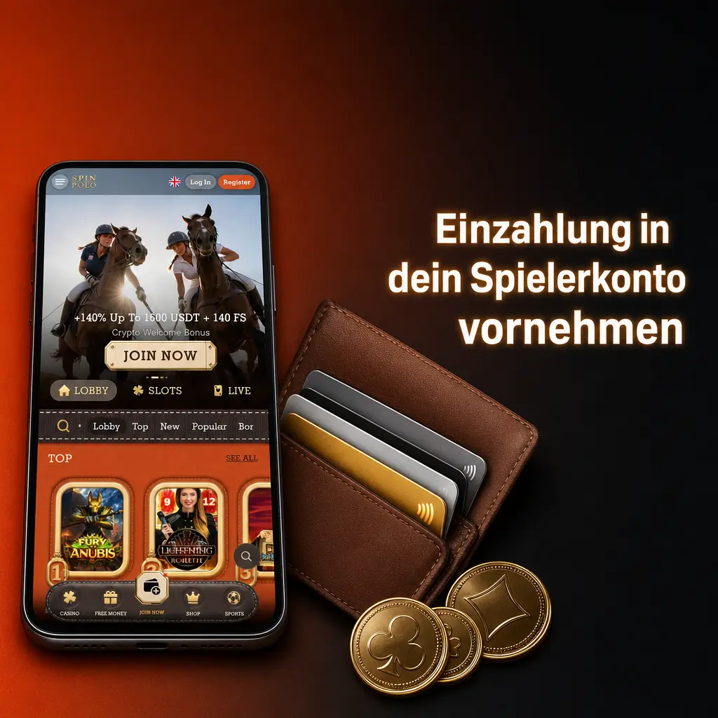 Einzahlung ins Spielerkonto: Zahlungsart wählen, Betrag eingeben und Zahlung sicher bestätigen