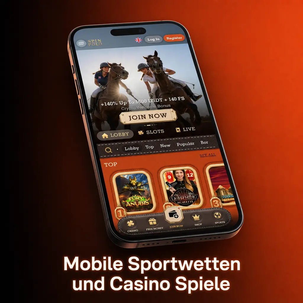 Smartphone mit Spinpolo App für Sportwetten, Live Casino und Slots sowie Android- und iOS-Installation